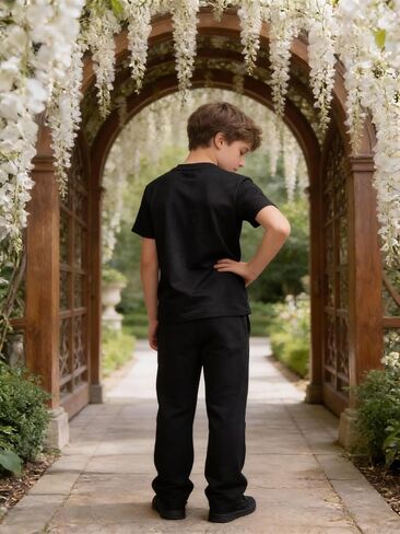 Boys 2-Piece Short Sleeve & Pants Set, Lightweight Kids Casual Outfit 8-12Y T-Shirt & Jogger Pants Outfits for Sports in Kuwait