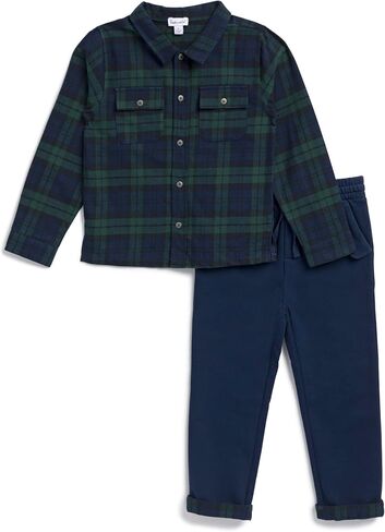 Splendid Boys' Hunter Plaid Flannel Button Down Top and Jogger Pant Set in Kuwait