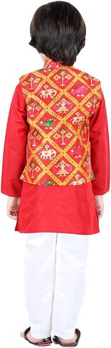 BownBee Kids Cotton Blend Kurta Pyjama set with Patan Patola Jacket for Boys -Ethnic 3 Piece Traditional Indian Wedding Dress in Saudi Arabia