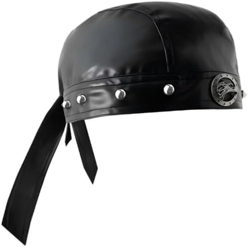 Leather Skull Hat - Strappy Black Rider Skull Hat, Motorcycle Leather Hat, Suitable for Everyday Wear and Street Style in Saudi Arabia