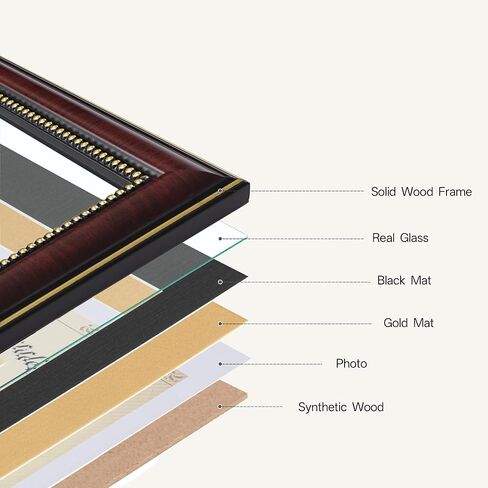 إطار دبلوم eletecpro 11x14 لشهادة أو درجة 8.5x11، حامل مستندات من الخشب الصلب مع زجاج حقيقي، حصيرة سوداء وذهبية، شاشة عرض على الحائط أو الطاولة، ديكور المكتب أو المنزل، لون الماهوجني، عبوة واحدة in Kuwait