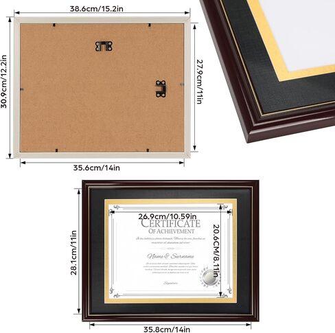 PETAFLOP 2 Pack 8.5x11 Picture Frame with Black over Gold Mat or 11x14 Document without Mat, Wall Hanging Photo Frames for Horizontal and Vertical Display in Saudi Arabia
