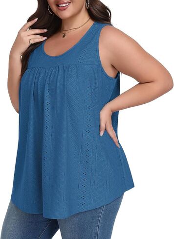 Lastshe Women's Plus Size Tank Top Tunic Flowy Loose Fit Tank Tunic with Scoop Neck Long Length for Casual Wear 1X-5X in Kuwait