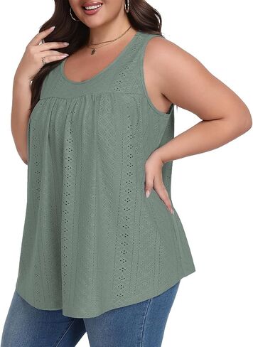 Lastshe Women's Plus Size Tank Top Tunic Flowy Loose Fit Tank Tunic with Scoop Neck Long Length for Casual Wear 1X-5X in Kuwait