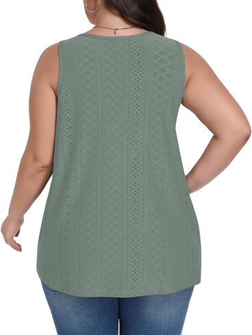 Lastshe Women's Plus Size Tank Top Tunic Flowy Loose Fit Tank Tunic with Scoop Neck Long Length for Casual Wear 1X-5X in Kuwait