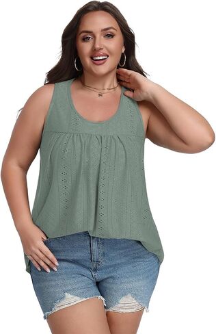Lastshe Women's Plus Size Tank Top Tunic Flowy Loose Fit Tank Tunic with Scoop Neck Long Length for Casual Wear 1X-5X in Kuwait