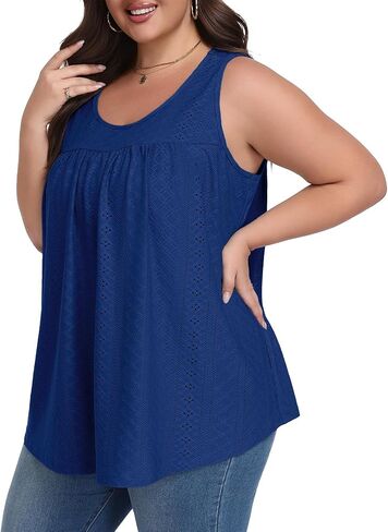 Lastshe Women's Plus Size Tank Top Tunic Flowy Loose Fit Tank Tunic with Scoop Neck Long Length for Casual Wear 1X-5X in Kuwait