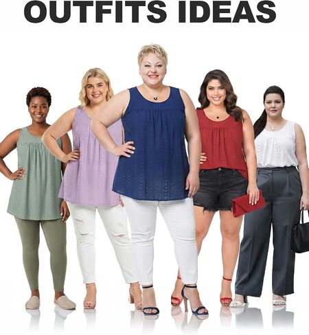 Lastshe Women's Plus Size Tank Top Tunic Flowy Loose Fit Tank Tunic with Scoop Neck Long Length for Casual Wear 1X-5X in Kuwait