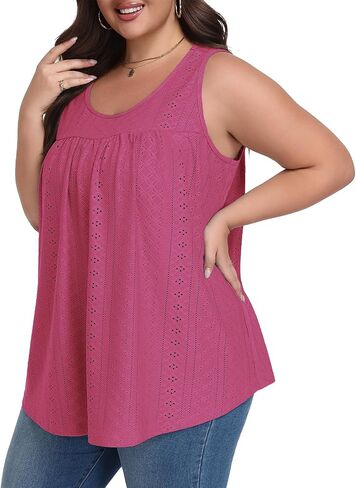 Lastshe Women's Plus Size Tank Top Tunic Flowy Loose Fit Tank Tunic with Scoop Neck Long Length for Casual Wear 1X-5X in Kuwait
