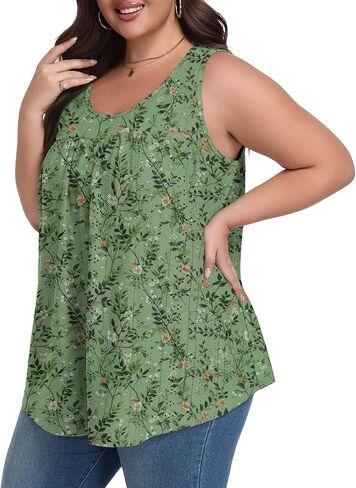 Lastshe Women's Plus Size Tank Top Tunic Flowy Loose Fit Tank Tunic with Scoop Neck Long Length for Casual Wear 1X-5X in Kuwait