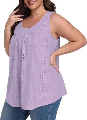 Lastshe Women's Plus Size Tank Top Tunic Flowy Loose Fit Tank Tunic with Scoop Neck Long Length for Casual Wear 1X-5X in Kuwait