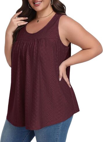 Lastshe Women's Plus Size Tank Top Tunic Flowy Loose Fit Tank Tunic with Scoop Neck Long Length for Casual Wear 1X-5X in Kuwait