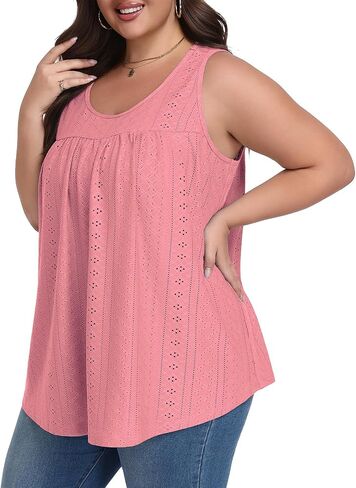 Lastshe Women's Plus Size Tank Top Tunic Flowy Loose Fit Tank Tunic with Scoop Neck Long Length for Casual Wear 1X-5X in Kuwait