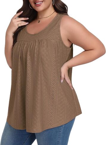 Lastshe Women's Plus Size Tank Top Tunic Flowy Loose Fit Tank Tunic with Scoop Neck Long Length for Casual Wear 1X-5X in Kuwait