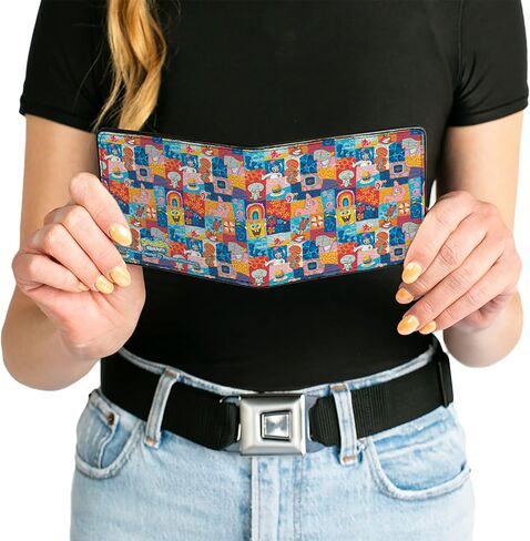 SpongeBob SquarePants Wallet, Bifold, Spongebob Squarepants Friends and Icons Blocks Multi Color, Vegan Leather in Kuwait