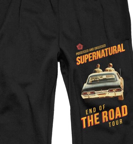 بنطال الركض ذو الرسومات السوداء للرجال من Supernatural Winchester Brothers End of the Road Tour in Kuwait