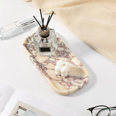 Koville Travertine Tray, 10"x5" Marble Vanity Tray for Bathroom Countertop Kitchen Sink, Rectangular Stone Tray for Perfume Fragrance, Decorative Catchall Tray Jewelry Cosmetics Organizer(Beige) in Saudi Arabia