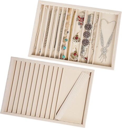 2 Sets Large Jewelry Trays with Drawer Insert Velvet Jewelry Organizer Tray for Women, Jewelry Display Trays with 16 Grids in Kuwait