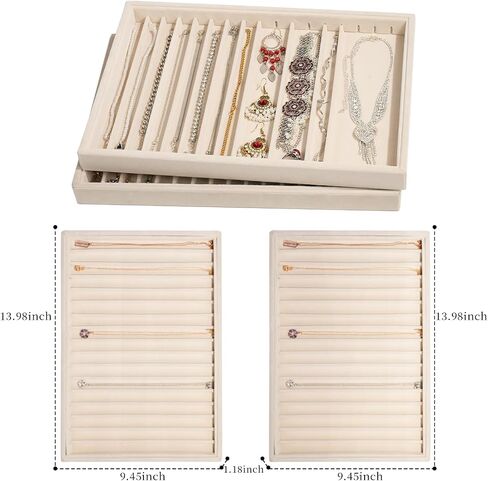 2 Sets Large Jewelry Trays with Drawer Insert Velvet Jewelry Organizer Tray for Women, Jewelry Display Trays with 16 Grids in Kuwait
