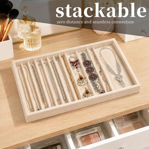 2 Sets Large Jewelry Trays with Drawer Insert Velvet Jewelry Organizer Tray for Women, Jewelry Display Trays with 16 Grids in Kuwait