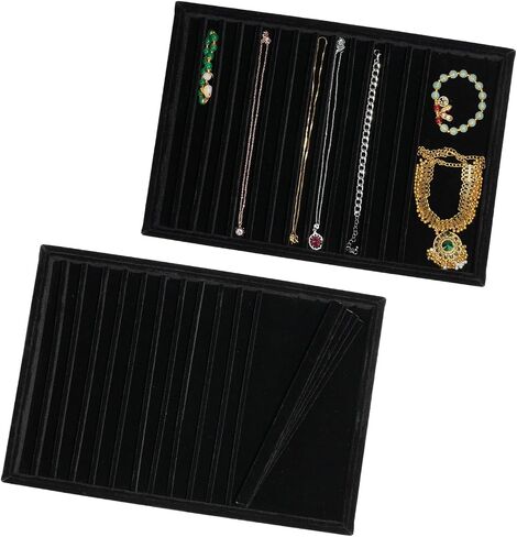 2 Sets Large Jewelry Trays with Drawer Insert Velvet Jewelry Organizer Tray for Women, Jewelry Display Trays with 16 Grids in Kuwait