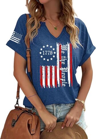 American Flag T-Shirt for Women Patriotic Graphic Tee 4th of July Independence Day Shirt Casual Short Sleeve Tops in Saudi Arabia