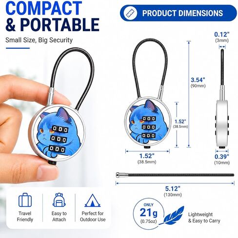 3 Pack Combination Locks - Cable Lock Set with Flexible Braided Steel Cable, One-Press Quick Unlock, Easy Reset, Ideal for Luggage, Backpacks, Lockers & Gym Use in Saudi Arabia