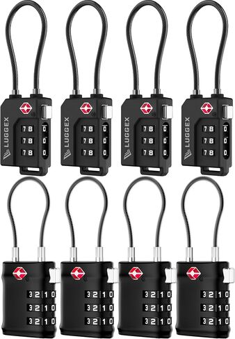LUGGEX TSA Luggage Lock Bundle, 8 Pack, Black, Lightweight Cable in Saudi Arabia