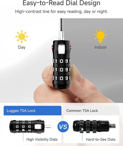 LUGGEX TSA Luggage Lock Bundle, 8 Pack, Black, Lightweight Cable in Saudi Arabia