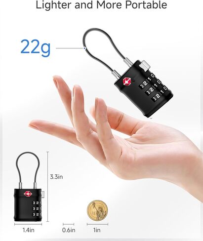 LUGGEX TSA Luggage Lock Bundle, 8 Pack, Black, Lightweight Cable in Saudi Arabia