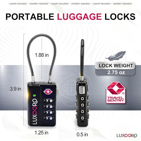 Tool-Less TSA Approved Luggage Lock with Alert Indicator, 4-Digit Resettable Combination, Durable Zinc Alloy Travel Locks for Suitcase, Backpack, Toolbox, Locker, Keyless – Black (2 Pack) in Saudi Arabia