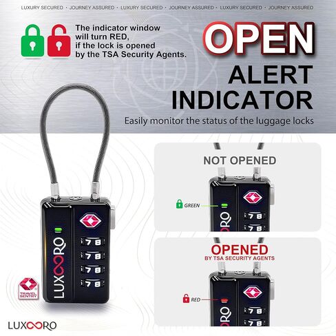 Tool-Less TSA Approved Luggage Lock with Alert Indicator, 4-Digit Resettable Combination, Durable Zinc Alloy Travel Locks for Suitcase, Backpack, Toolbox, Locker, Keyless – Black (2 Pack) in Saudi Arabia