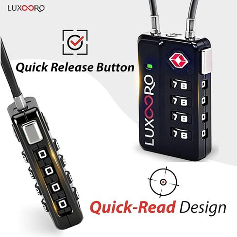 Tool-Less TSA Approved Luggage Lock with Alert Indicator, 4-Digit Resettable Combination, Durable Zinc Alloy Travel Locks for Suitcase, Backpack, Toolbox, Locker, Keyless – Black (2 Pack) in Saudi Arabia
