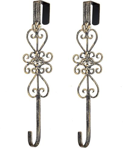 2 PCS Wreath Hangers for Front Door, 15" Over Door Wreath Hook, Fleur Dis Lis Wreath Hanger for Doors, Metal Overdoor Wreath Holder, 20 lbs Christmas Decorations Wreaths Hook- Vintage Gold in Kuwait