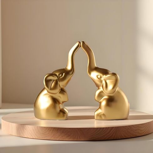 Elephant Statue Home Decor,Modern Style Figurines,Sculpture for Living Room Office Desktop Bookshelf,Ceramics Gold Elephant Ornaments for Mothers Day.r birthday, Christmas-2PCS in Saudi Arabia