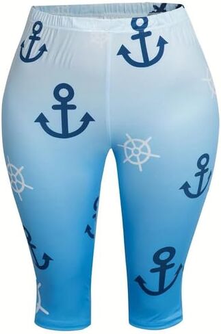 Women's Plus Size Anchor Sea Print Leggings Capris Casual Holiday Beach Skinny Bottoms Pants in Kuwait