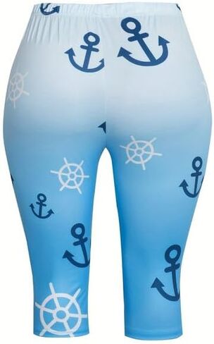 Women's Plus Size Anchor Sea Print Leggings Capris Casual Holiday Beach Skinny Bottoms Pants in Kuwait