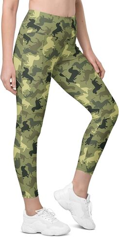 Dachshund Camo Leggings with Pockets – High Waisted Peach-Skin Leggings for Women, Soft 4-Way Stretch, UPF 50+ in Saudi Arabia