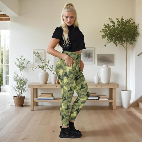 Dachshund Camo Leggings with Pockets – High Waisted Peach-Skin Leggings for Women, Soft 4-Way Stretch, UPF 50+ in Saudi Arabia