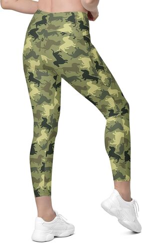 Dachshund Camo Leggings with Pockets – High Waisted Peach-Skin Leggings for Women, Soft 4-Way Stretch, UPF 50+ in Saudi Arabia