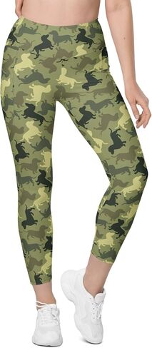 Dachshund Camo Leggings with Pockets – High Waisted Peach-Skin Leggings for Women, Soft 4-Way Stretch, UPF 50+ in Saudi Arabia