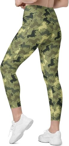 Dachshund Camo Leggings with Pockets – High Waisted Peach-Skin Leggings for Women, Soft 4-Way Stretch, UPF 50+ in Saudi Arabia