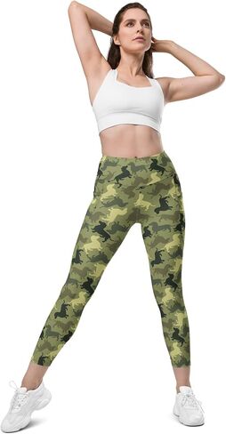 Dachshund Camo Leggings with Pockets – High Waisted Peach-Skin Leggings for Women, Soft 4-Way Stretch, UPF 50+ in Saudi Arabia