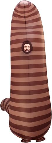 Inflatable Worm Costume Adult, Brown Striped Design, Polyester, Halloween Party Funny Earthworm Cosplay Blow Up in Kuwait
