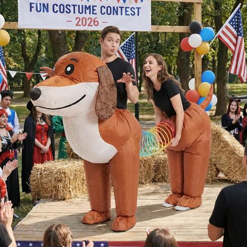 Couple Inflatable Dachshund Costume for Adults, 2 Person Funny Dog Blow Up Costume for Men Women Halloween Cosplay Outfit, Team-Building Party Air Blow Up Suit in Saudi Arabia