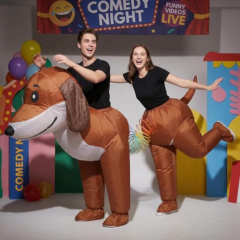Couple Inflatable Dachshund Costume for Adults, 2 Person Funny Dog Blow Up Costume for Men Women Halloween Cosplay Outfit, Team-Building Party Air Blow Up Suit in Saudi Arabia