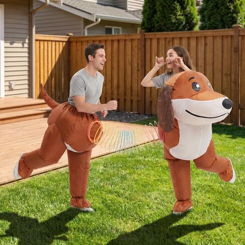 Couple Inflatable Dachshund Costume for Adults, 2 Person Funny Dog Blow Up Costume for Men Women Halloween Cosplay Outfit, Team-Building Party Air Blow Up Suit in Saudi Arabia