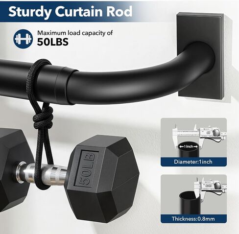 IFELS Heavy Duty Blackout Curtain Rods for Windows 32 to 60 Inch, Matte Black Wrap Around Curtain Rod, Long Window Treatment Rods, 1''Adjustable Curved Drapery Rod for Indoor Outdoor, Easy to Install in Saudi Arabia