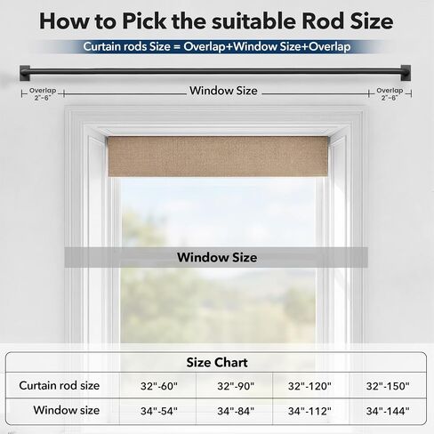 IFELS Heavy Duty Blackout Curtain Rods for Windows 32 to 60 Inch, Matte Black Wrap Around Curtain Rod, Long Window Treatment Rods, 1''Adjustable Curved Drapery Rod for Indoor Outdoor, Easy to Install in Saudi Arabia