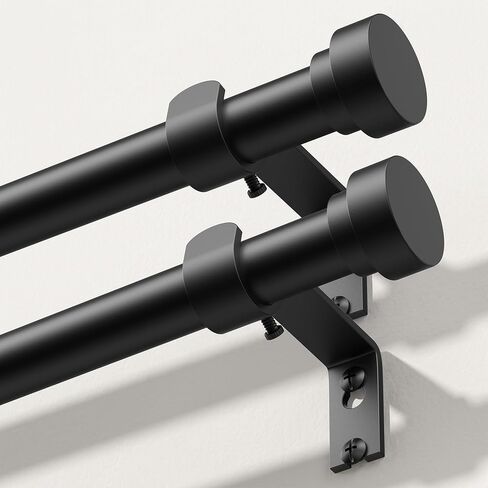 Curtain Rods 2 Pack 36-45 Inch, Black Modern Adjustable 1 Inch Curtain Rods for Windows, Decorative Heavy Duty Window Treatment Rod, Splicing Metal Drapery Pole, Easy Installation in Saudi Arabia